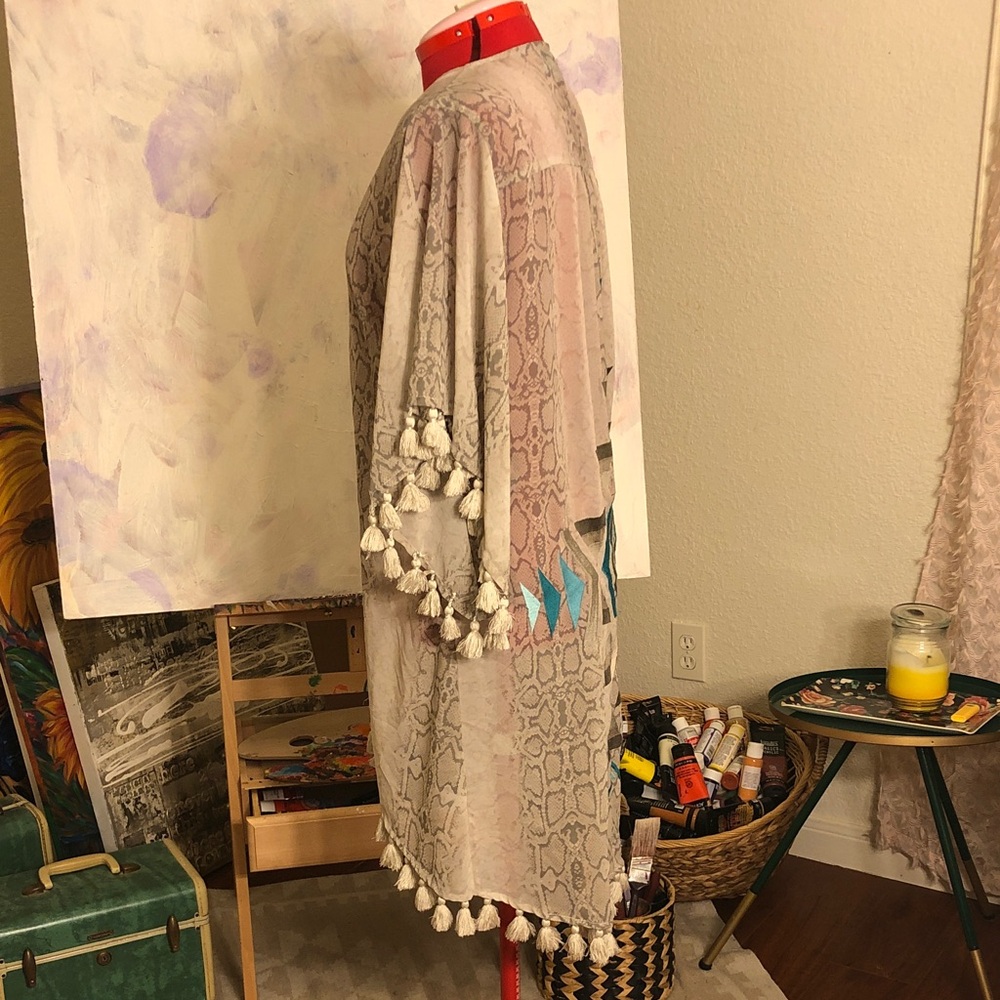 Judith March Santa Fe style embroidery with tassels sheer duster/poolside robe - Picture 5 of 11